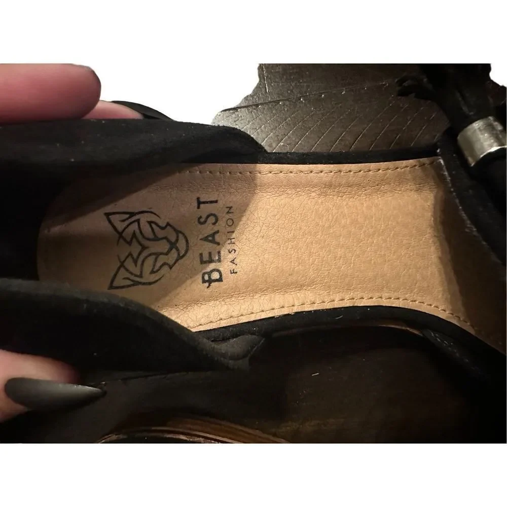 Beast Fashion Black Suede Slip On Tassle Detail Shoes